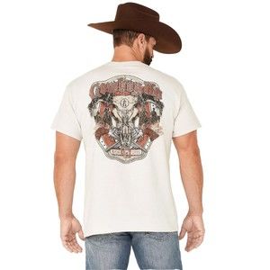 Cowboy Up Men's Medium T-Shirt Longhorn Skull Barb Wire Graphic Short Sleeve